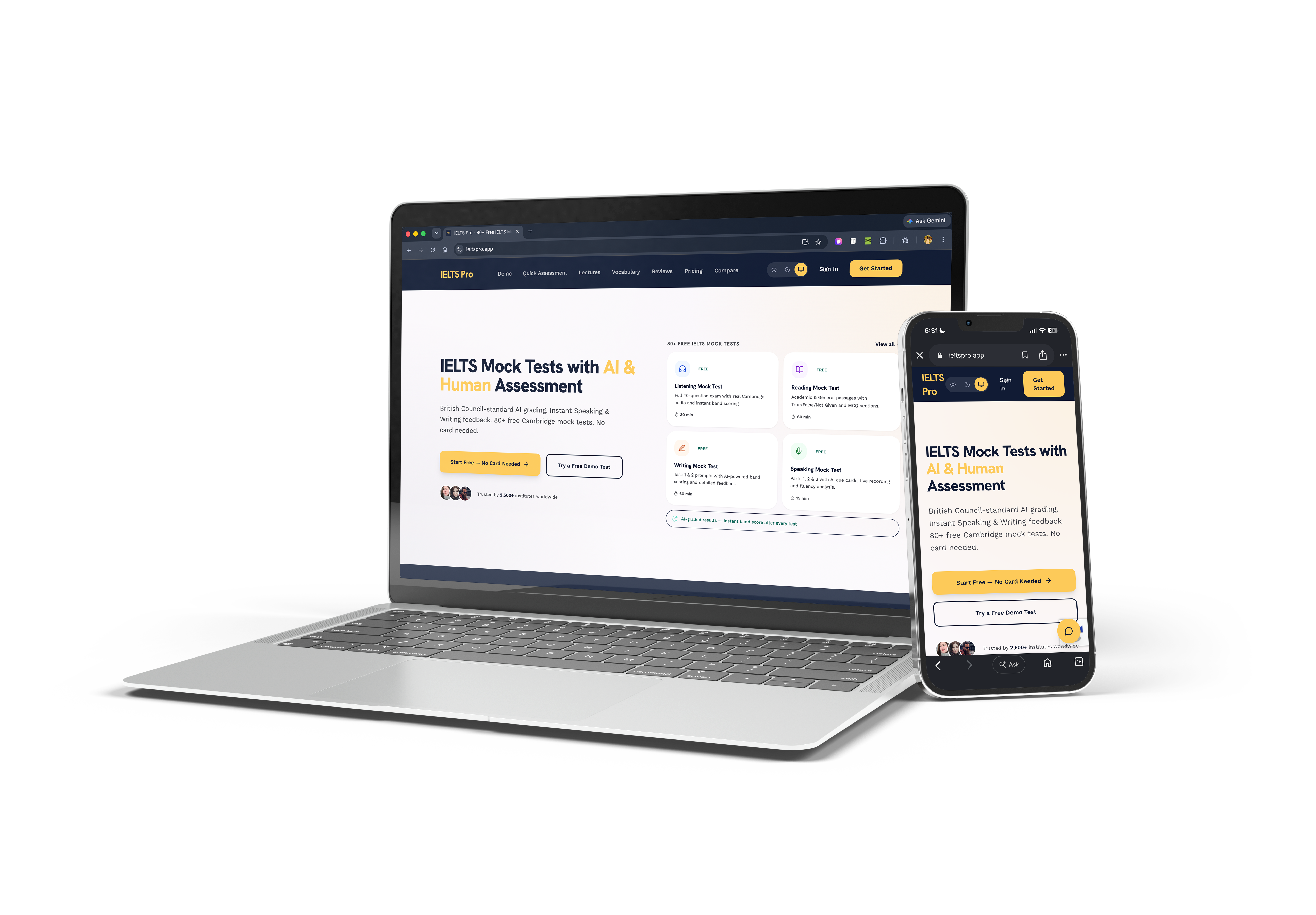 IELTS Pro app on laptop and mobile
